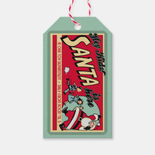 Personalised Santa is Here Retro Christmas Gift Tags