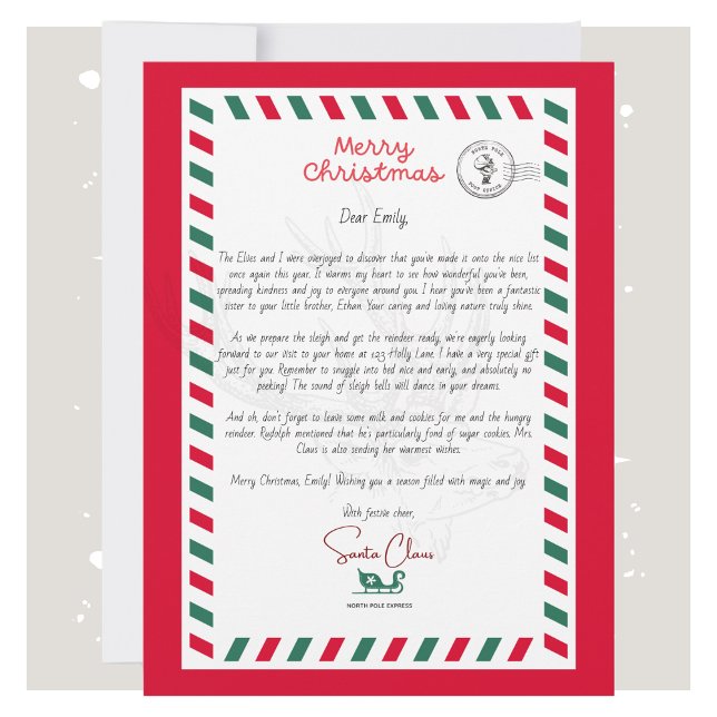  Personalised Santa Letter Card for Kids (Personalized Santa Letter Christmas Card for Kids)