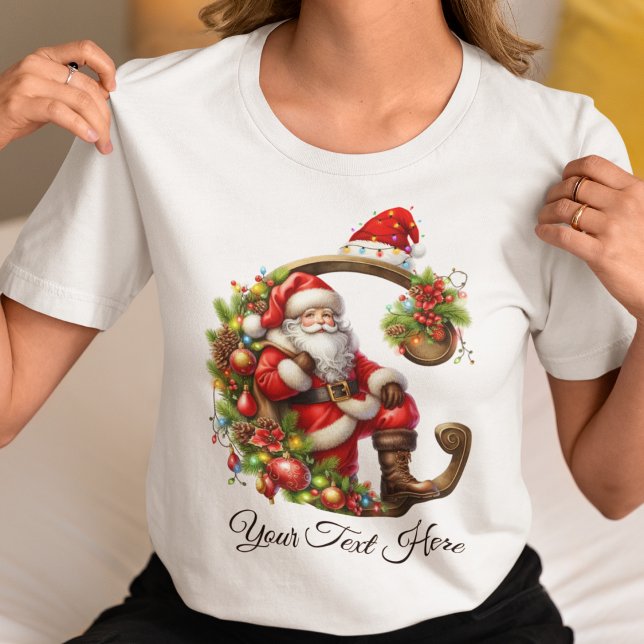 Personalised Santa Monogram Christmas Holiday T-Shirt (Creator Uploaded)
