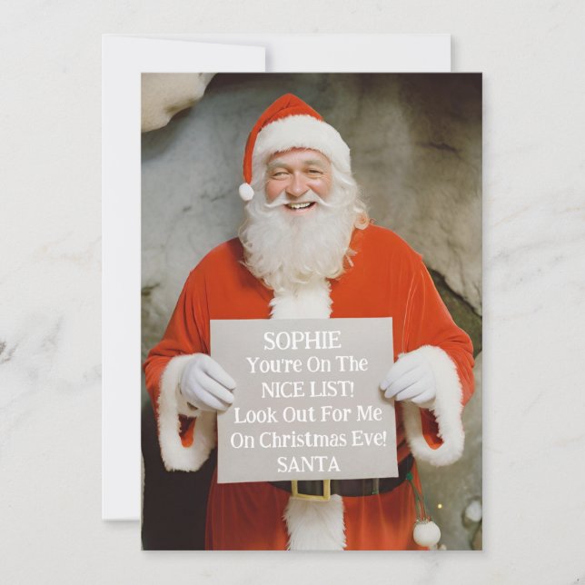 Personalised Santa Naughty or Nice List Christmas Holiday Card (Front)