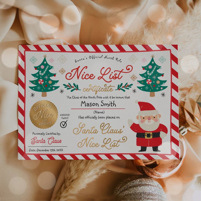 Personalised Santa Official Nice List Certificate Invitation (Creator Uploaded)