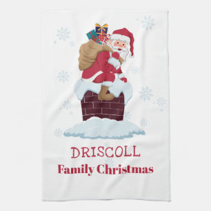 Personalised Santa on Roof Christmas Chimney Tea Towel
