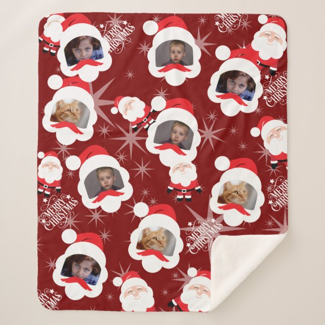 Personalised Santa Photo Collage Sherpa Blanket (Front)