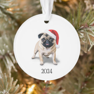 Personalised Santa Pug Acrylic Ornament