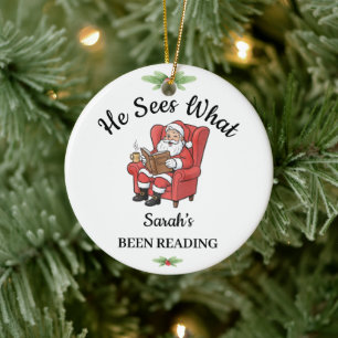 Personalised Santa Reading Ornament for Book Lover