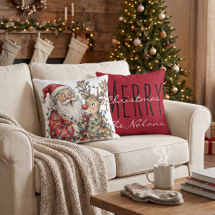 Personalised Santa reindeer Christmas  Cushion