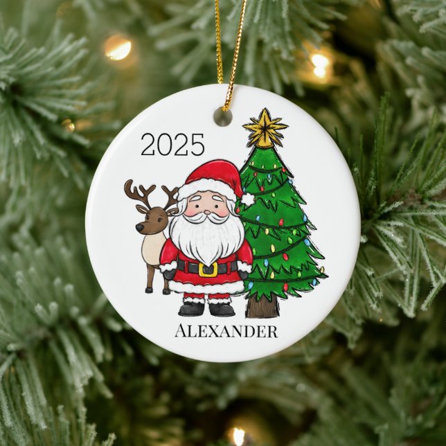 Personalised Santa Reindeer Christmas Tree Ceramic Tree Decoration (Tree)