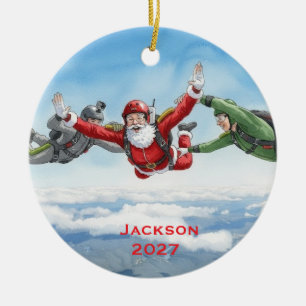 Personalised Santa Skydiving Ceramic Tree Decoration