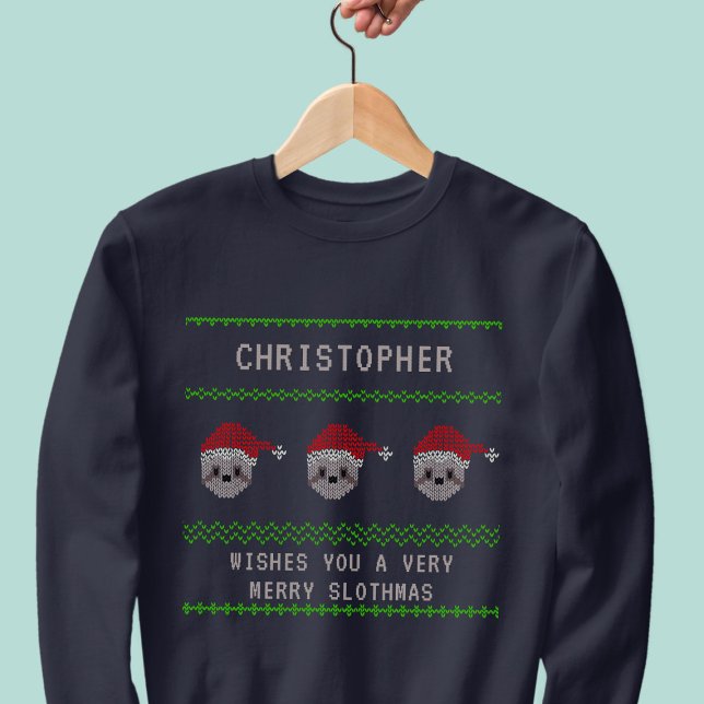 Personalised Santa Sloth Ugly Christmas Sweatshirt (Add your name to this festive sweatshirt featuring three wise Santa Sloths)