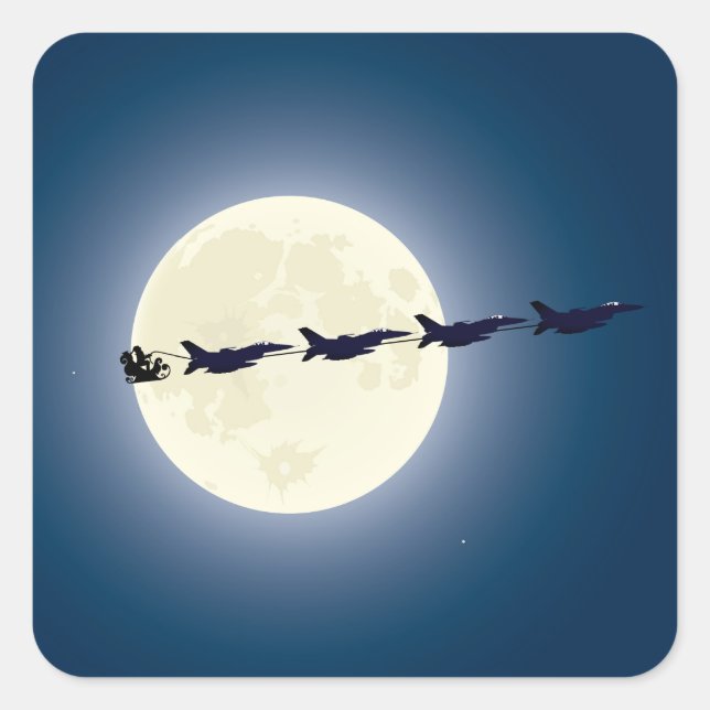 Personalised Santa w/ F-16 Jets Military Christmas Square Sticker (Front)