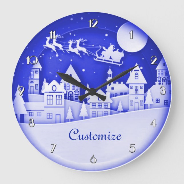 Personalised Santa Winter Village Large Clock (Front)