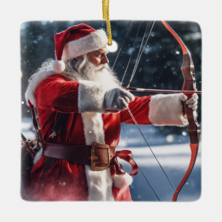 Personalised Santa's Doing Archery Ceramic Ornament