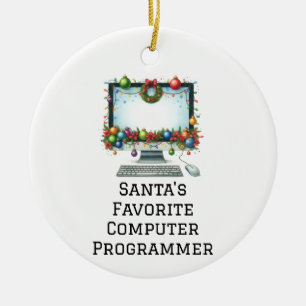 Personalised Santa's Favourite Computer Programmer Ceramic Tree Decoration