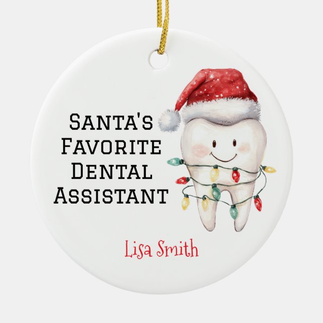 Personalised Santa's Favourite Dental Assistant Ceramic Tree Decoration (Front)