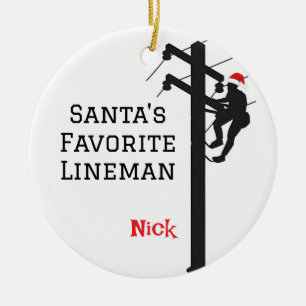Personalised Santa's Favourite Lineman Ceramic Tree Decoration