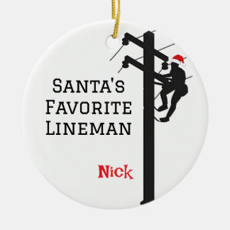 Personalised Santa's Favourite Lineman Ceramic Tree Decoration