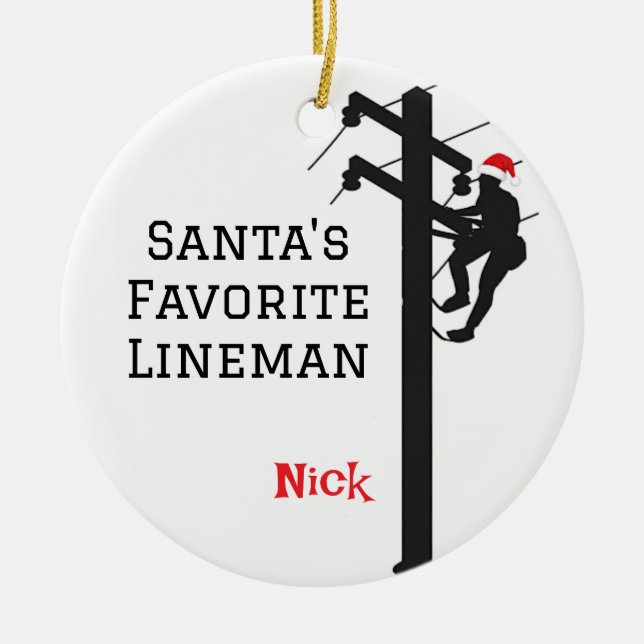 Personalised Santa's Favourite Lineman  Ceramic Tree Decoration (Front)
