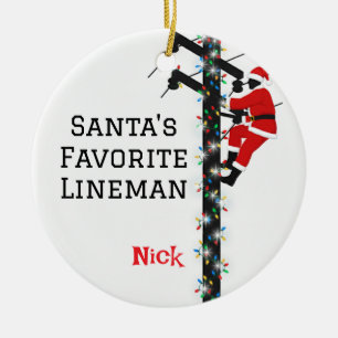 Personalised Santa's Favourite Lineman  Ceramic Tree Decoration
