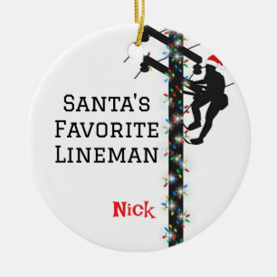 Personalised Santa's Favourite Lineman Ceramic Tree Decoration