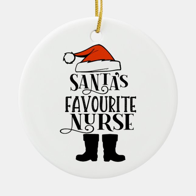 Personalised Santa's Favourite Nurse  Ceramic Tree Decoration (Front)