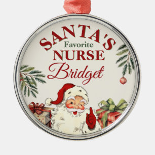 Personalised Santa's Favourite Nurse Christmas Metal Tree Decoration