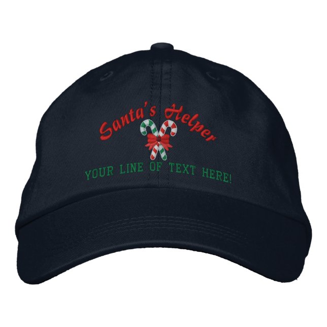 Personalised Santa's Helper Candy Canes Embroidered Hat (Front)
