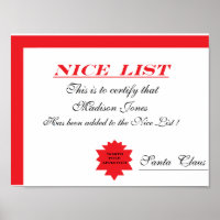Personalised Santa's "Nice List" Certificate