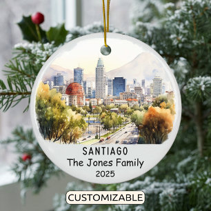 Personalised Santiago Ornament, Chile Ceramic Tree Decoration