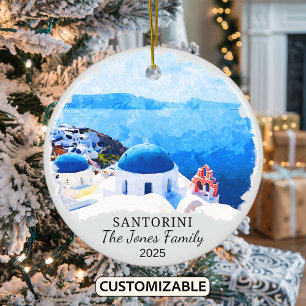 Personalised Santorini Ornament, Greece Ceramic Tree Decoration