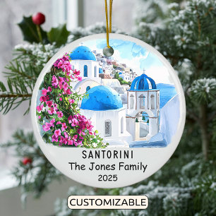 Personalised Santorini Ornament, Greece Ceramic Tree Decoration