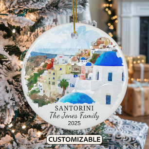 Personalised Santorini Ornament, Greece Gift Ceramic Tree Decoration