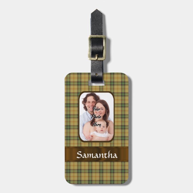 Personalised Saskatchewan tartan plaid Luggage Tag (Front Vertical)