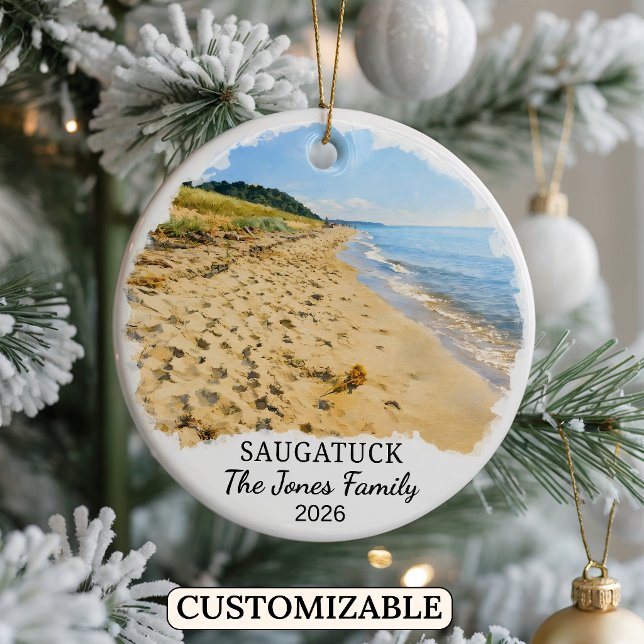 Personalised Saugatuck Ornament, Custom Michigan Ceramic Tree Decoration (Creator Uploaded)