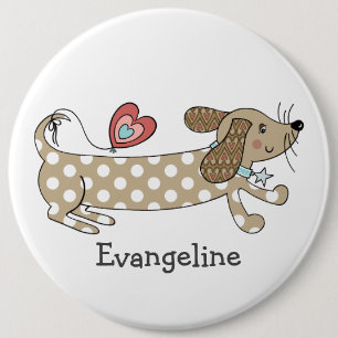 Personalised Sausage Dog Dachshund Button Badge
