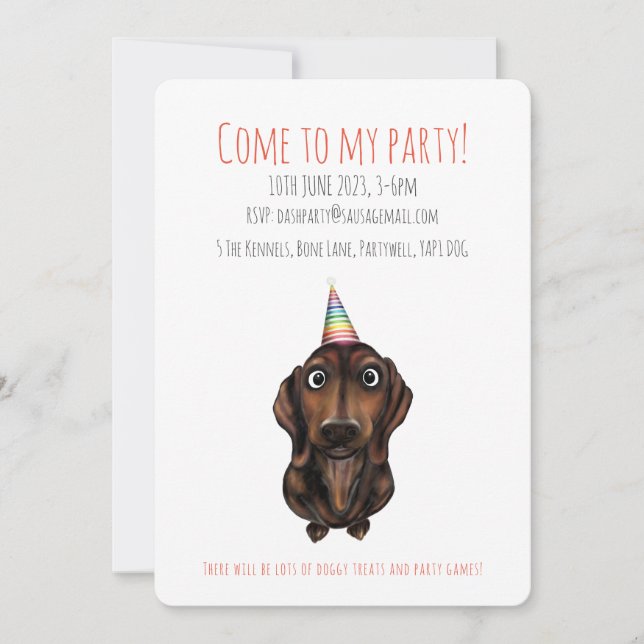Personalised Sausage Dog Party Invitation (Front)