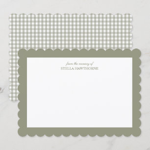 Personalised Scallop Script Sage Green Gingham Card