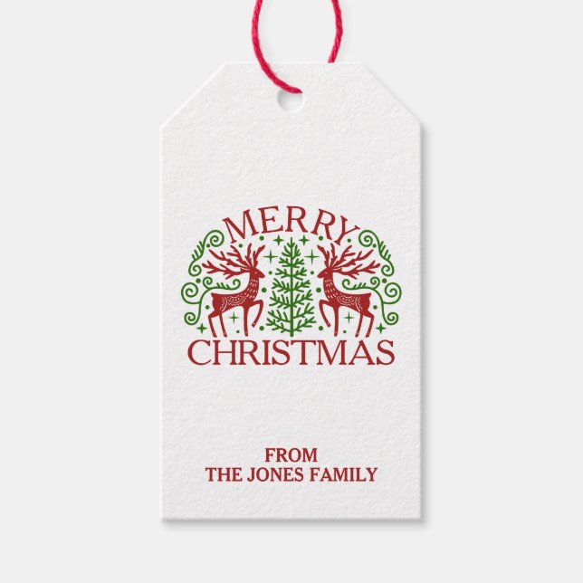 Personalised Scandinavian Deer Christmas Gift Tags (Front)