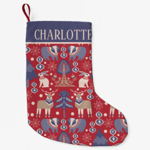 Personalised Scandinavian Pattern Nordic (2 sided) Small Christmas Stocking