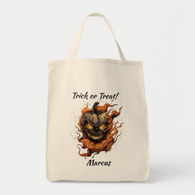 Personalised Scary Pumpkinhead Trick or Treat Tote Bag (Front)