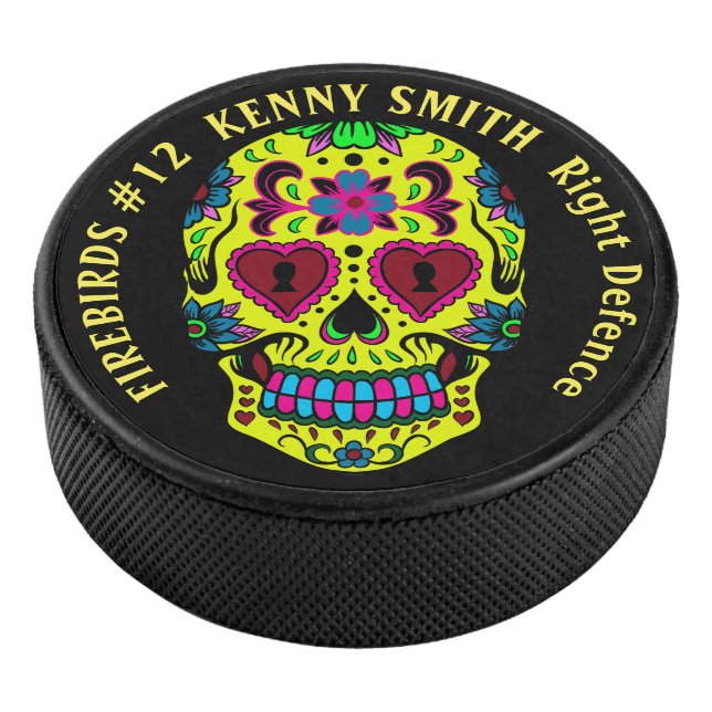 Personalised Scary Sugar Skull Hockey puck (3/4)
