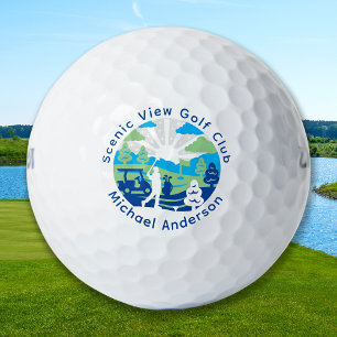 Personalised Scenic Course Retro Modern Golfer Golf Balls