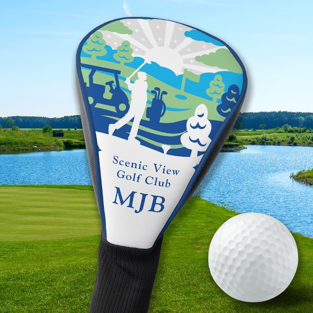 Personalised Scenic Course Retro Modern Golfer Golf Head Cover (Creator Uploaded)