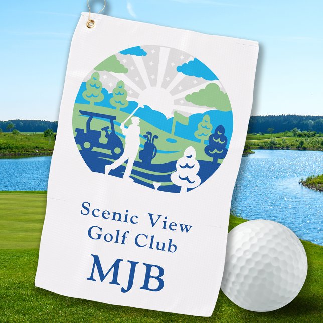 Personalised Scenic Course Retro Modern Golfer Golf Towel (Creator Uploaded)