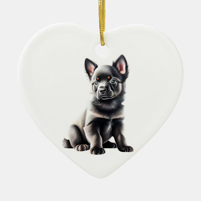 Personalised Schipperke Puppy Ceramic Tree Decoration (Front)