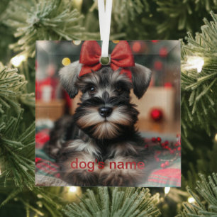 Personalised schnauzer glass tree decoration