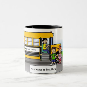 Personalised School Bus Driver - Female Cartoon Two-Tone Coffee Mug