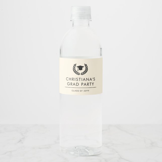 Personalised School College Graduation Elegant Water Bottle Label (Front)