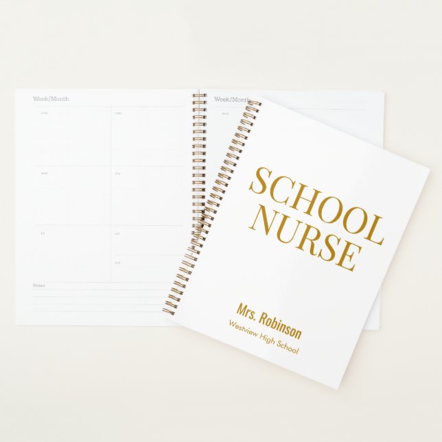 Personalised School Nurse Gold Script  Planner (Display)