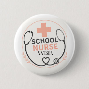 Personalised School Nurse Office Sign Peach S 6 Cm Round Badge