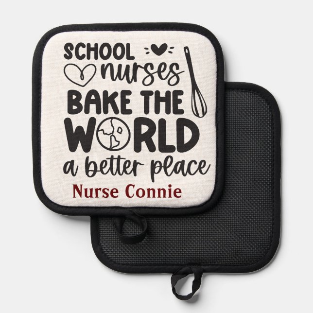 Personalised School Nurses Bake the World Better Pot Holder (Front/Back)